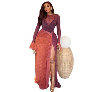 Women’s Sheer High-Low Dress | Ruffled Long Sleeve | Color Block Streetwear